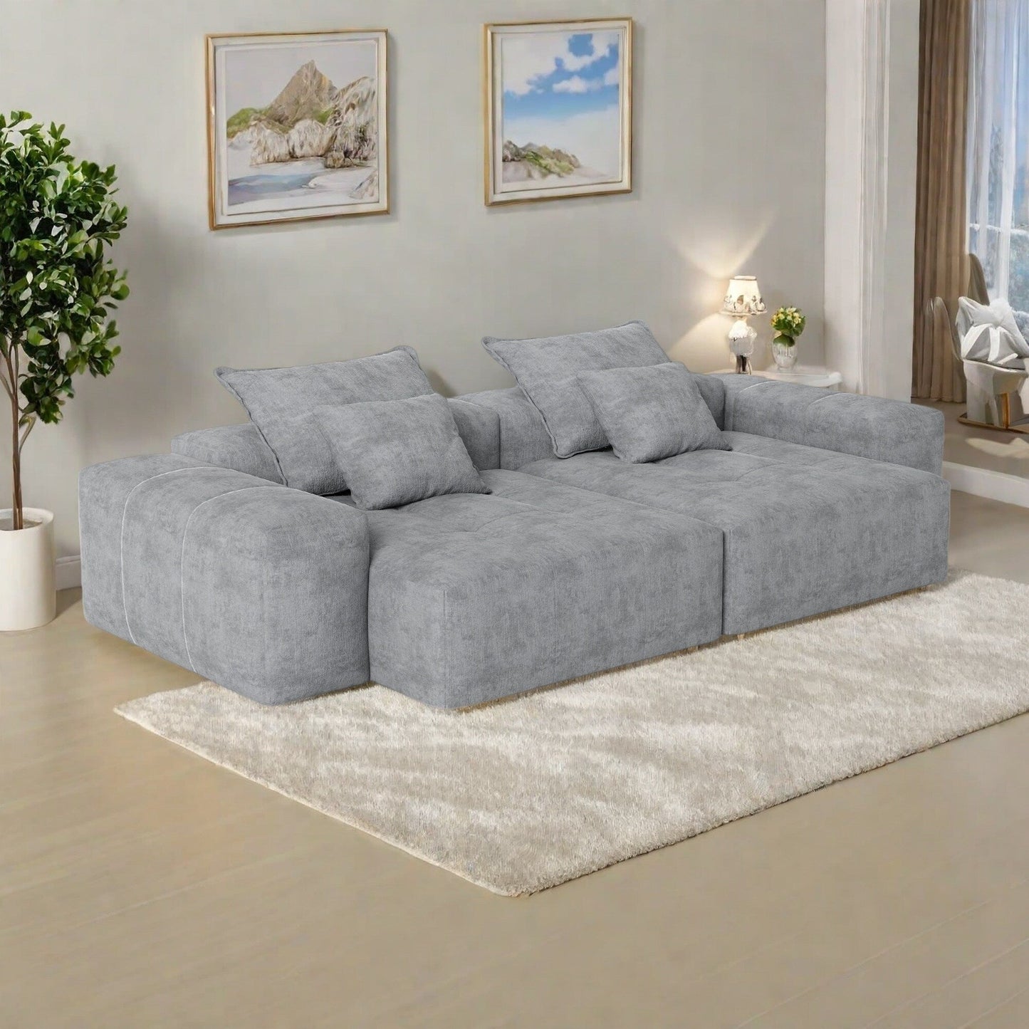 Canapé modulaire 4 places en chenille, capitonné et scintillant, base antidérapante, 113,39 $