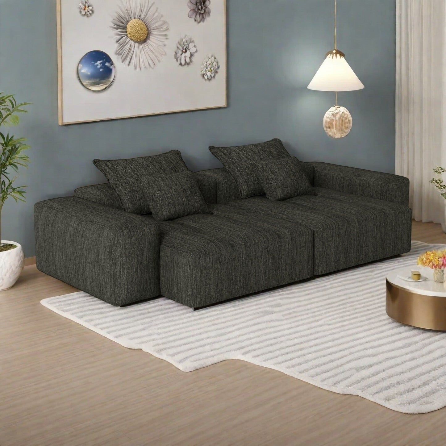 Canapé modulaire 4 places en chenille, capitonné et scintillant, base antidérapante, 113,39 $