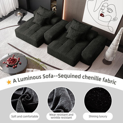 Canapé modulaire 4 places en chenille, capitonné et scintillant, base antidérapante, 113,39 $