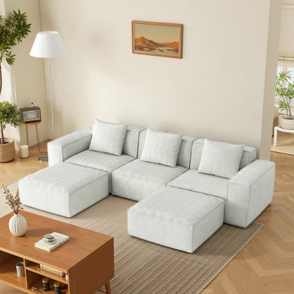 Canapé-lit convertible modulaire 3 places de 118 pouces avec repose-pieds en velours blanc nuage