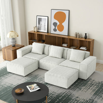 Canapé-lit convertible modulaire 3 places de 118 pouces avec repose-pieds en velours blanc nuage