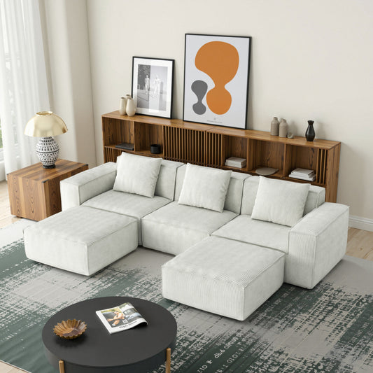 Canapé-lit convertible modulaire 3 places de 118 pouces avec repose-pieds en velours blanc nuage