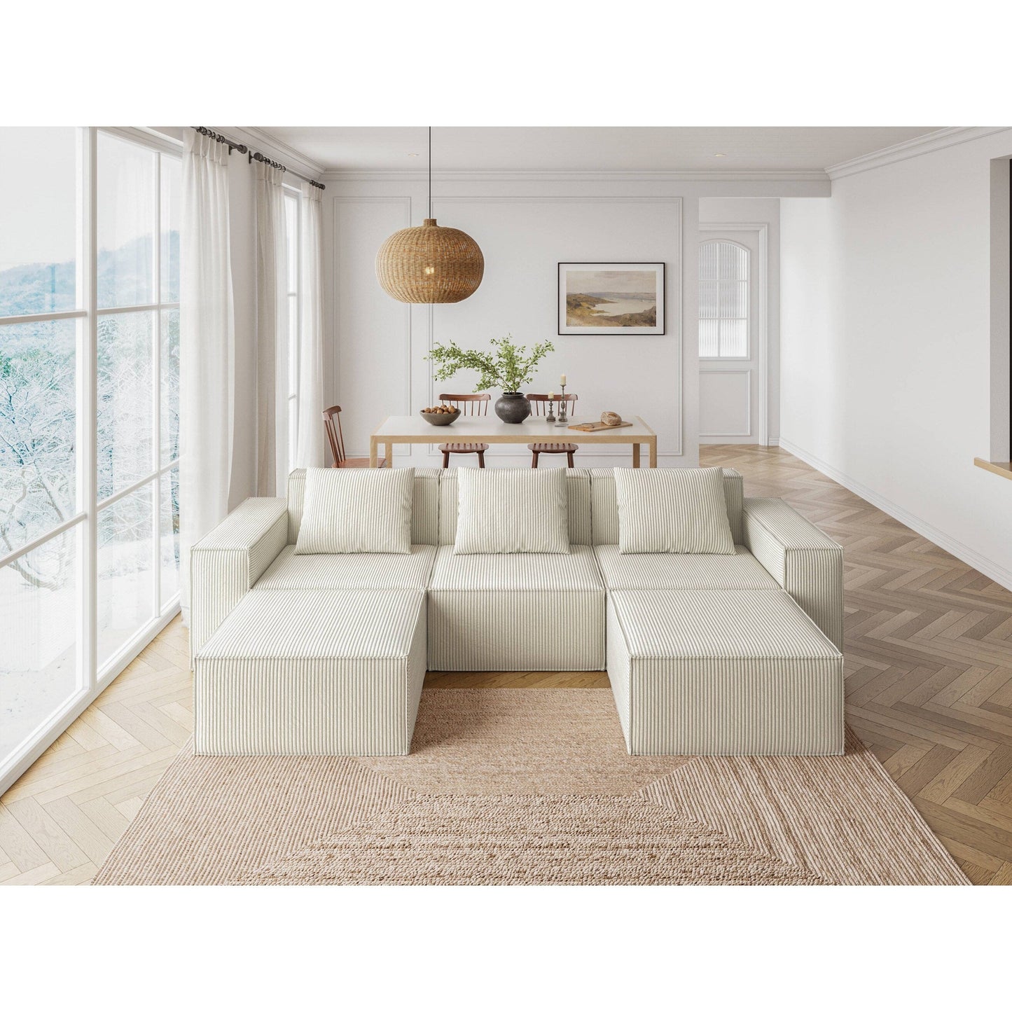 Canapé-lit convertible modulaire 3 places de 118 pouces avec repose-pieds en velours blanc nuage
