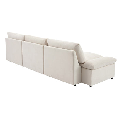 Grand canapé 3 places en polyester de 119,5 pouces avec 2 unités de rangement et pieds en bois d'hévéa pour le salon