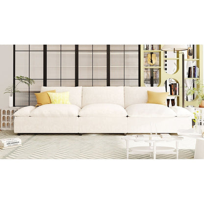Grand canapé 3 places en polyester de 119,5 pouces avec 2 unités de rangement et pieds en bois d'hévéa pour le salon