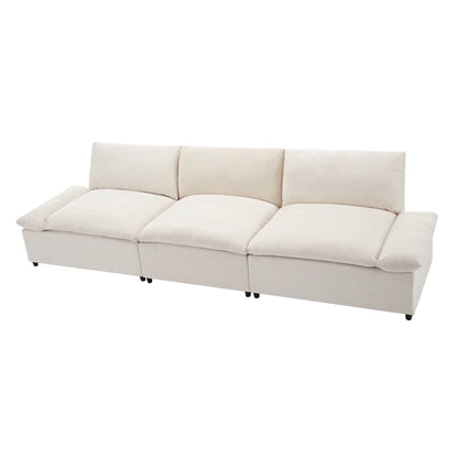Grand canapé 3 places en polyester de 119,5 pouces avec 2 unités de rangement et pieds en bois d'hévéa pour le salon
