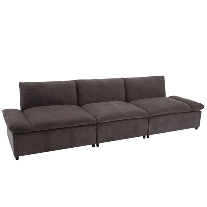 Grand canapé 3 places en polyester de 119,5 pouces avec 2 unités de rangement et pieds en bois d'hévéa pour le salon