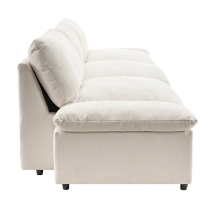 Grand canapé 3 places en polyester de 119,5 pouces avec 2 unités de rangement et pieds en bois d'hévéa pour le salon