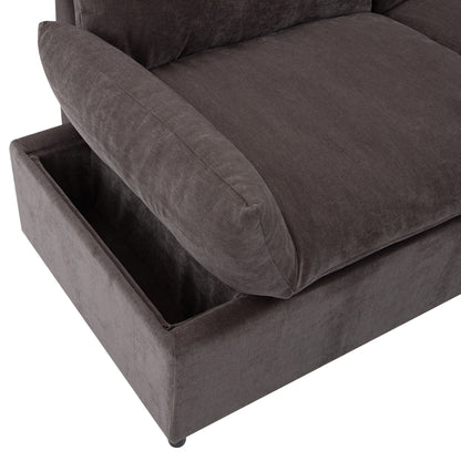 Grand canapé 3 places en polyester de 119,5 pouces avec 2 unités de rangement et pieds en bois d'hévéa pour le salon