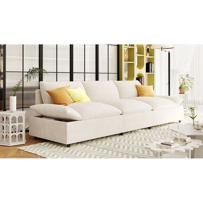 Grand canapé 3 places en polyester de 119,5 pouces avec 2 unités de rangement et pieds en bois d'hévéa pour le salon
