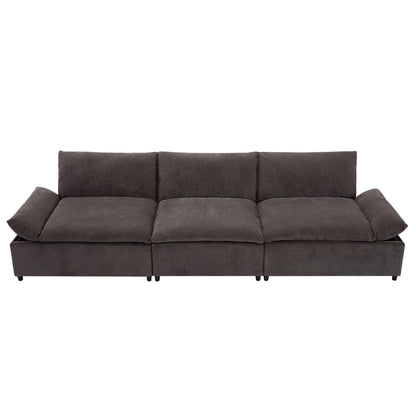 Grand canapé 3 places en polyester de 119,5 pouces avec 2 unités de rangement et pieds en bois d'hévéa pour le salon