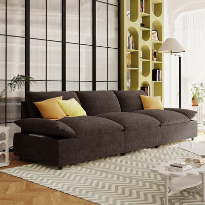 Grand canapé 3 places en polyester de 119,5 pouces avec 2 unités de rangement et pieds en bois d'hévéa pour le salon