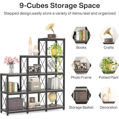 Bibliothèque échelle 12 étagères, bibliothèque d'angle industrielle