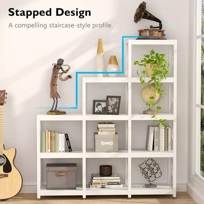 Bibliothèque échelle 12 étagères, bibliothèque d'angle industrielle