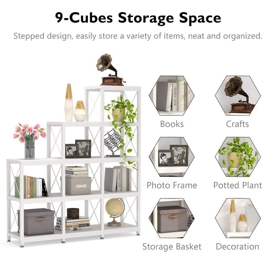 Bibliothèque échelle 12 étagères, bibliothèque d'angle industrielle