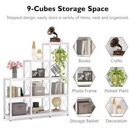 Bibliothèque échelle 12 étagères, bibliothèque d'angle industrielle