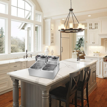 Friteuse électrique à double cylindre en acier inoxydable de 12,7 QT/12 L