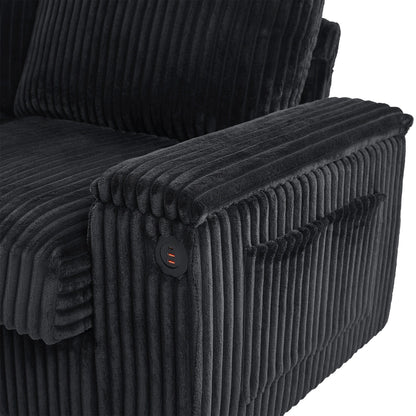 Canapé 4 places en velours côtelé 133 avec ports USB, porte-gobelets rabattables et rangement dissimulé