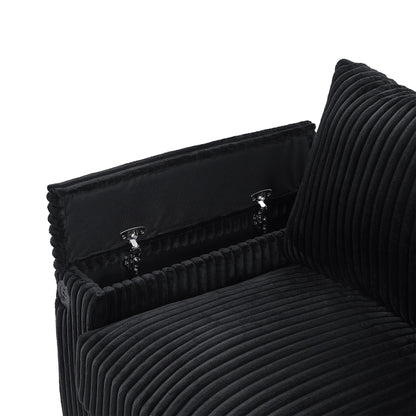 Canapé 4 places en velours côtelé 133 avec ports USB, porte-gobelets rabattables et rangement dissimulé
