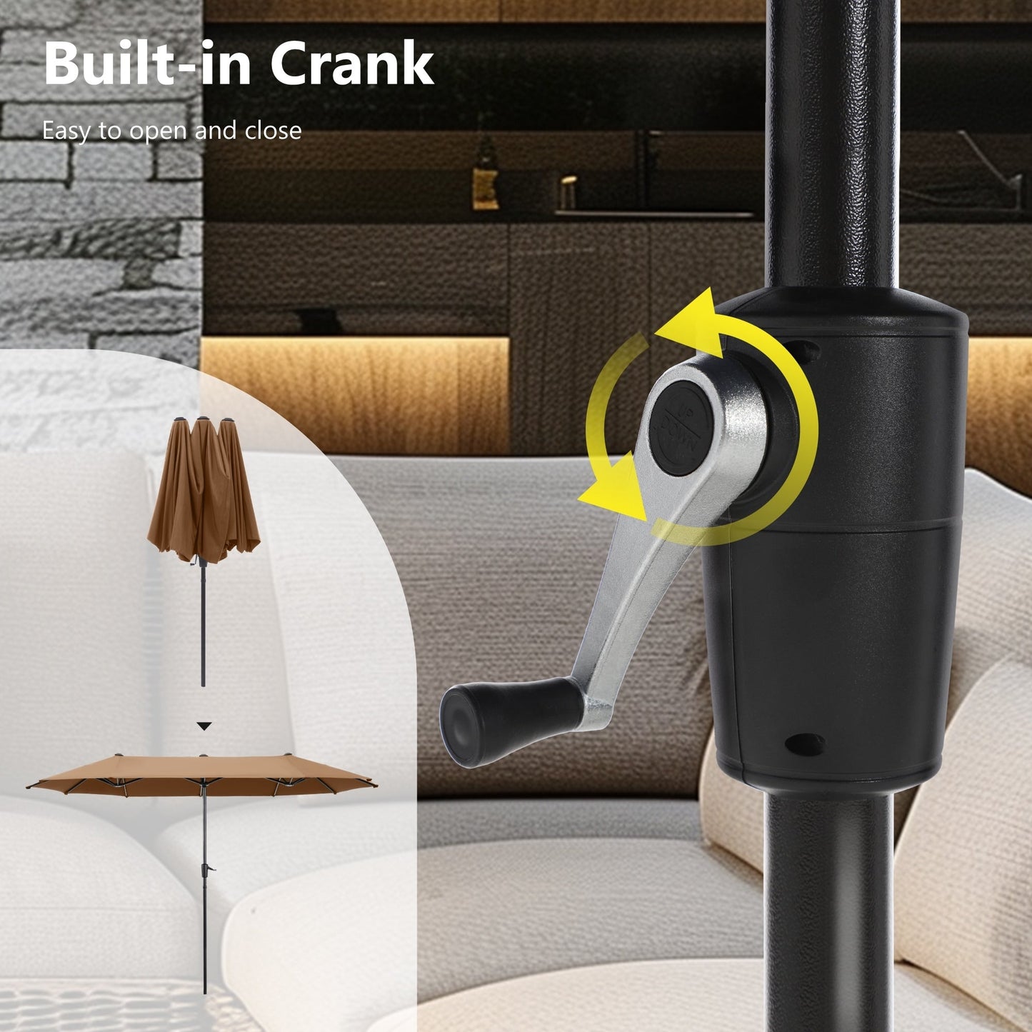 Parasol de patio double face MAISON ARTS extra large de 13 pieds avec manivelle