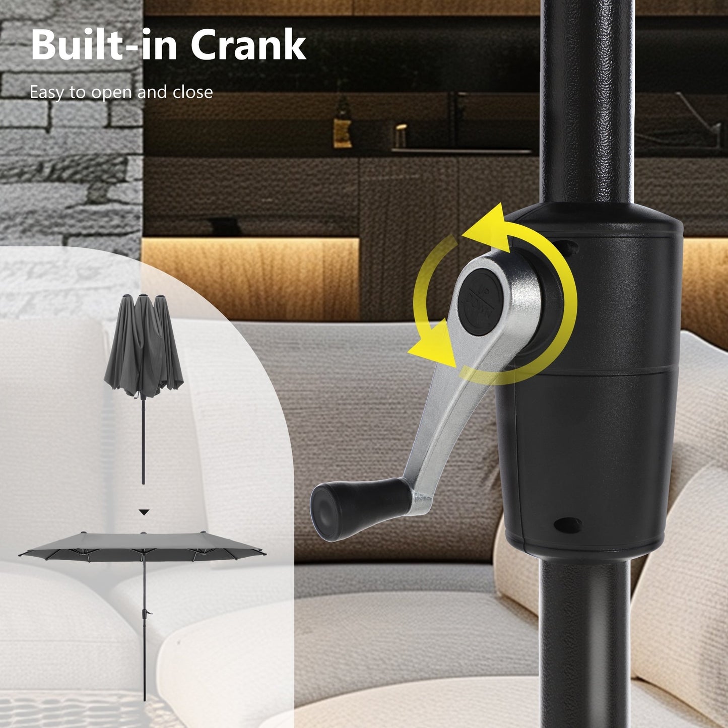 Parasol de patio double face MAISON ARTS extra large de 13 pieds avec manivelle