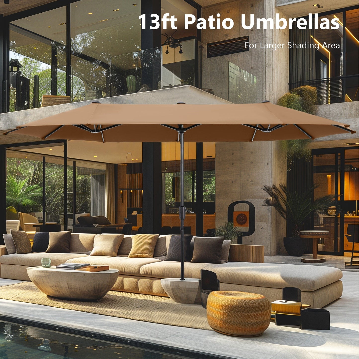 Parasol de patio double face MAISON ARTS extra large de 13 pieds avec manivelle