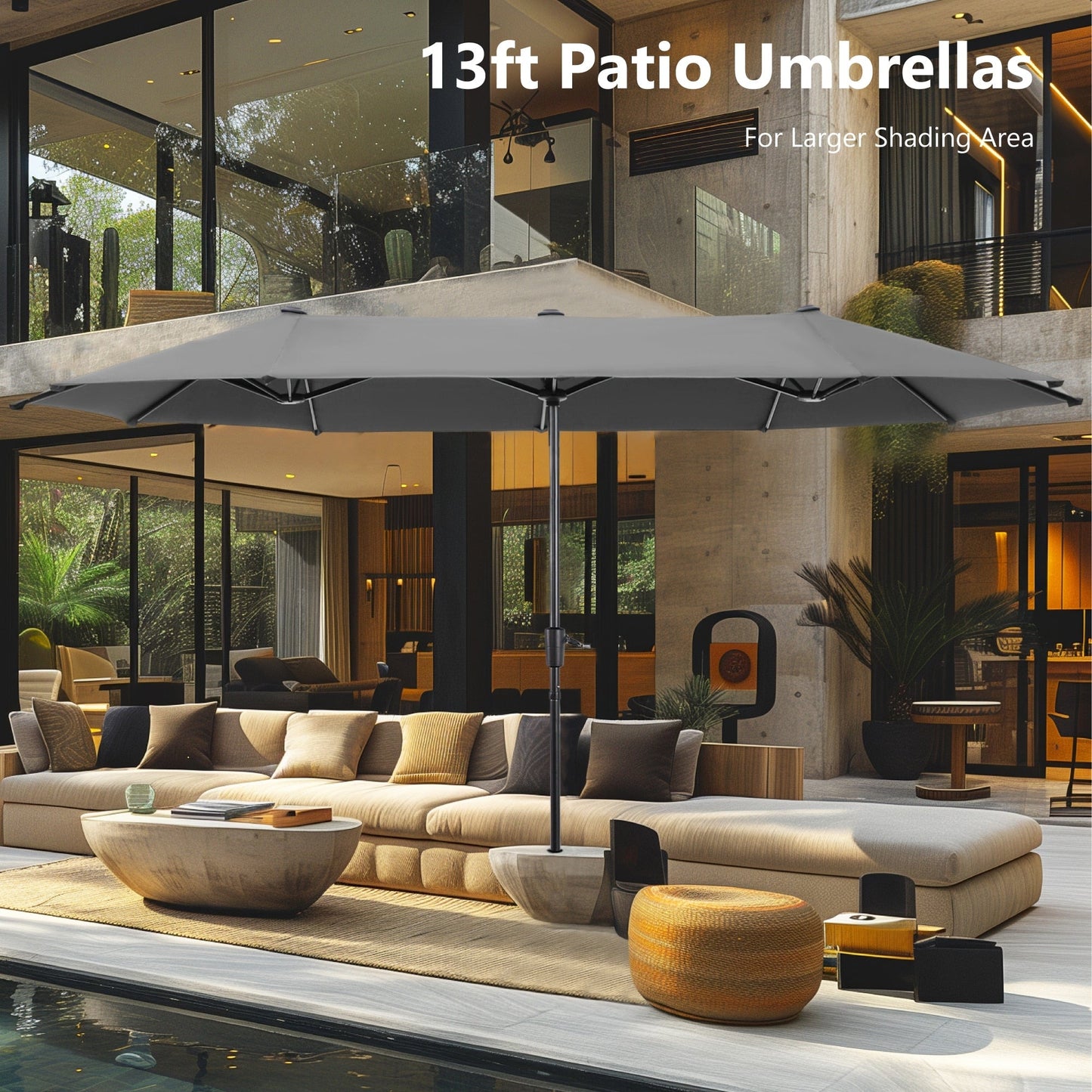 Parasol de patio double face MAISON ARTS extra large de 13 pieds avec manivelle
