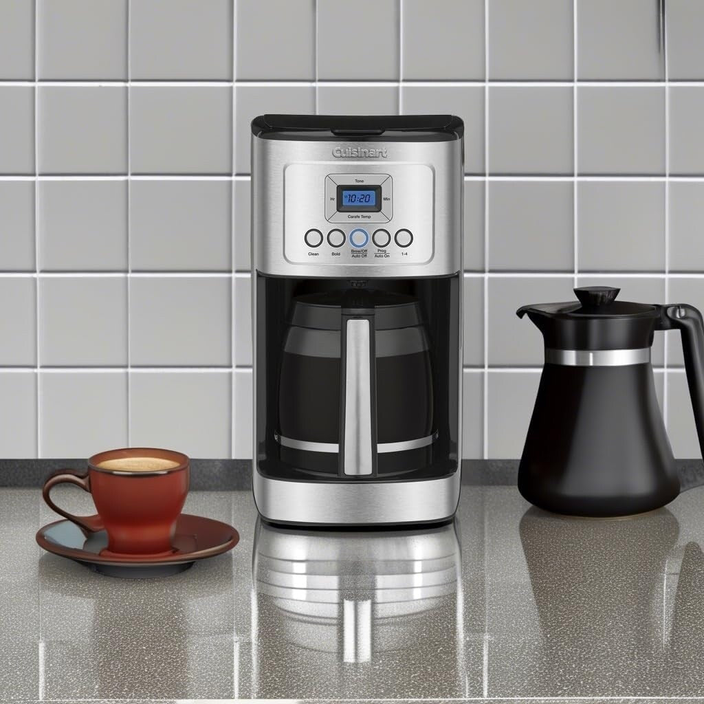 Cafetière en acier inoxydable 14 tasses, verseuse en verre, entièrement automatique, réglage de la force d'infusion