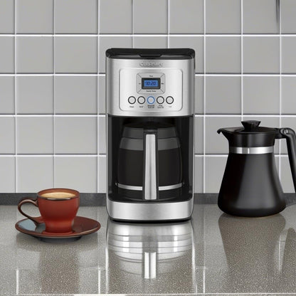 Cafetière en acier inoxydable 14 tasses, verseuse en verre, entièrement automatique, réglage de la force d'infusion