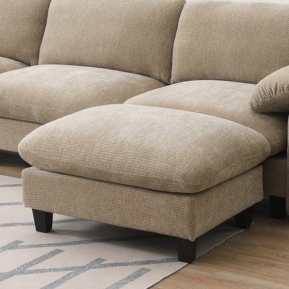 Canapé sectionnel en chenille de 140 pouces avec ports de chargement USB et Type-C, supports pour téléphone, poches de rangement latérales et poufs mobiles