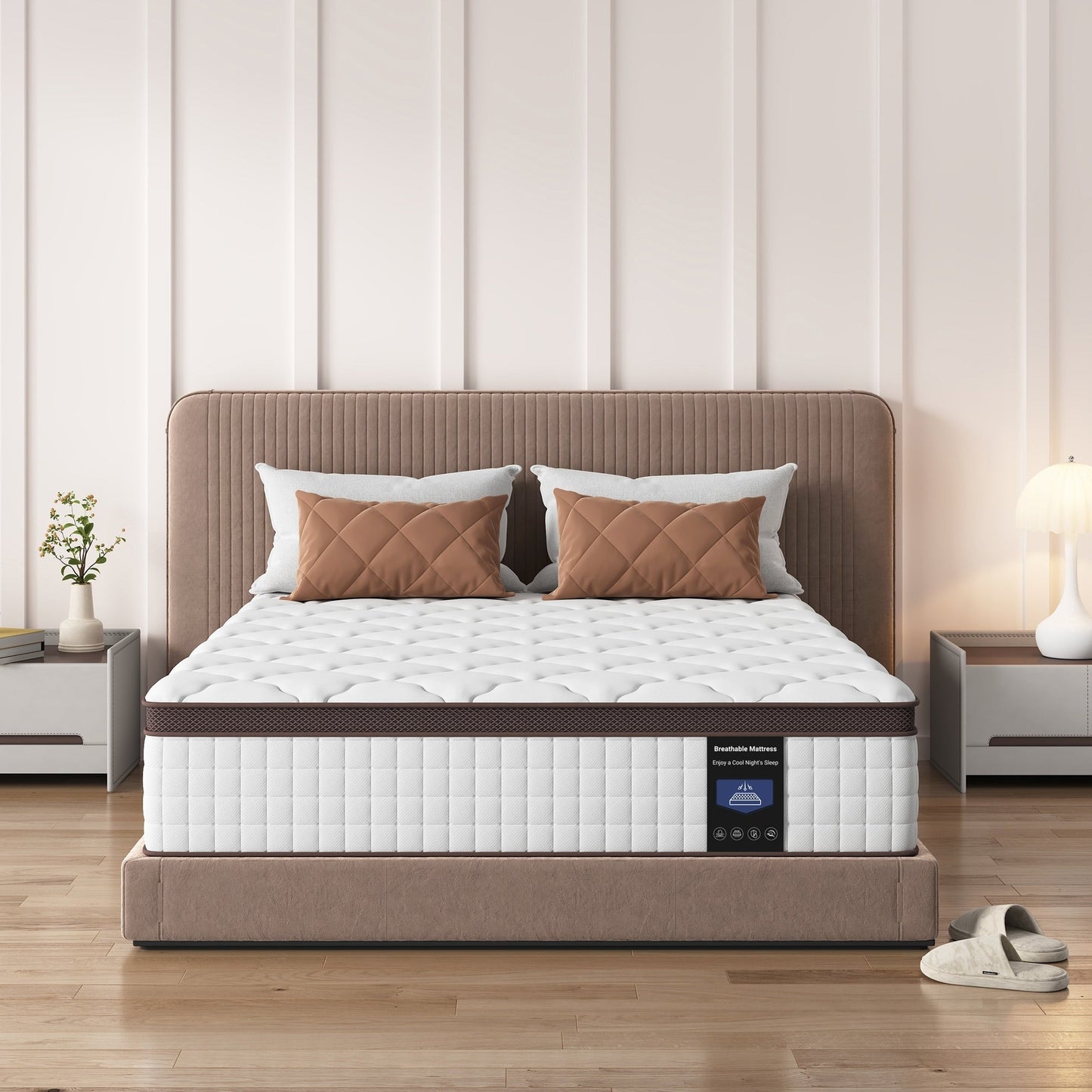 Matelas hybride 14 - Mousse à mémoire de forme en gel de charbon de bambou et ressorts ensachés à 7 zones, fermeté moyenne, essai de 100 nuits