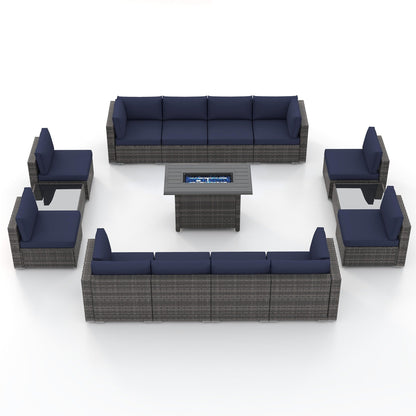 Ensemble de 15 meubles de patio en osier avec canapé, foyer et table
