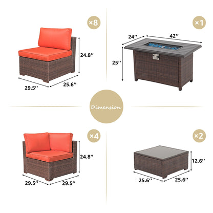 Ensemble de 15 meubles de patio en osier avec canapé, foyer et table