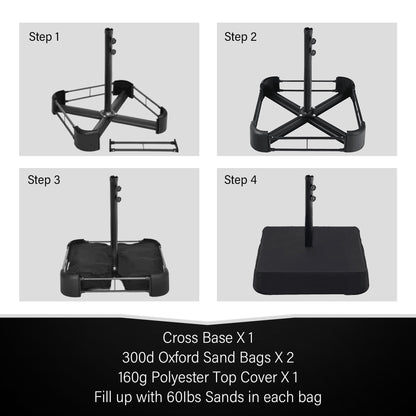 Parasol de marché extérieur rectangulaire à manivelle double face de 15 pieds, parasol de patio éclairé par LED solaire avec base incluse