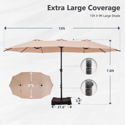Parasol double extra large de 15 pieds pour patio double face de MAISON ARTS avec base incluse