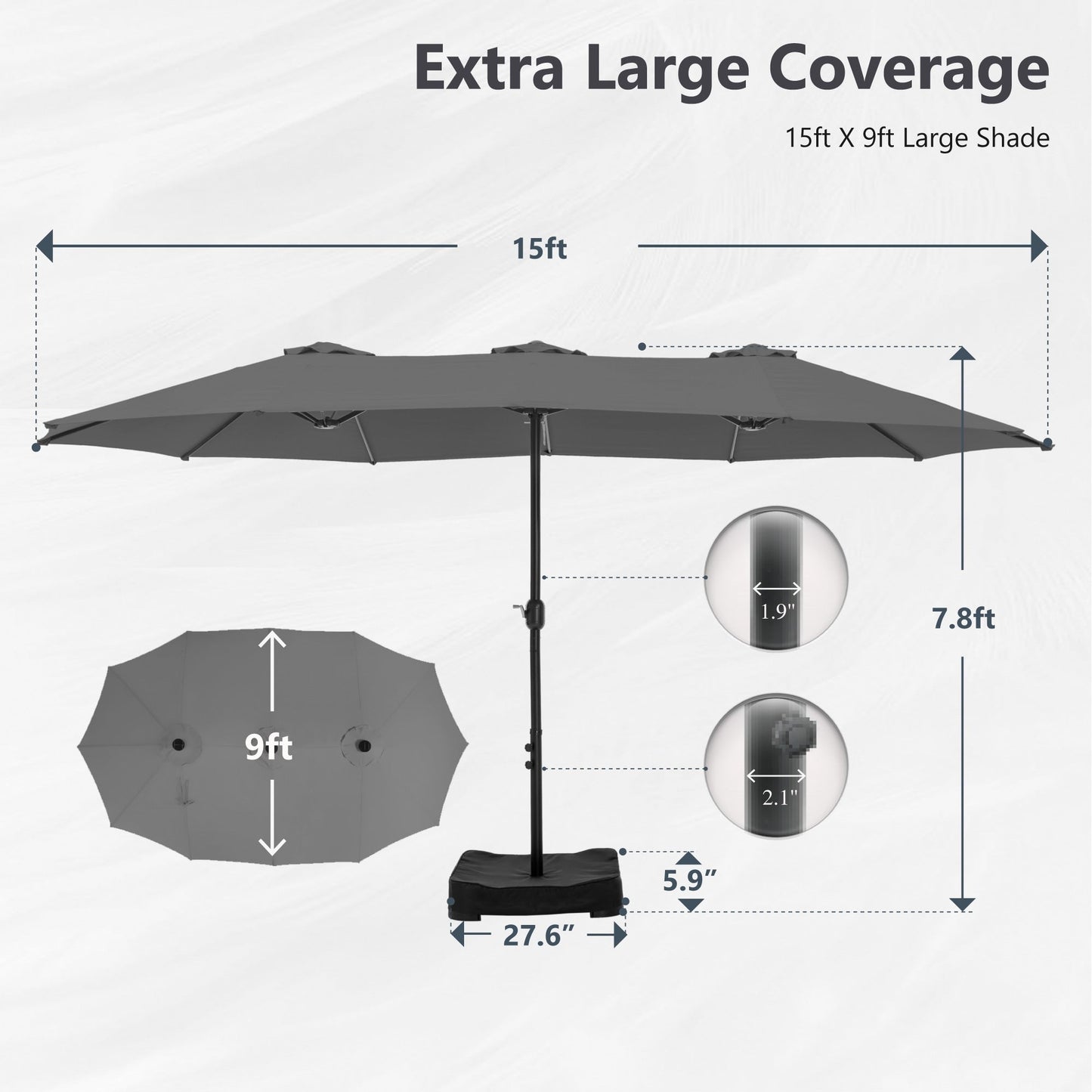 Parasol double extra large de 15 pieds pour patio double face de MAISON ARTS avec base incluse