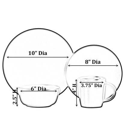 Service de table 16 pièces pour 4 personnes | Tasses, assiettes à salade, bols et saladiers, résistant aux éclats et aux fissures, noir mat