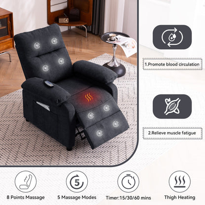 Fauteuil inclinable électrique à 160° pour personnes âgées, avec massage à 8 points, chauffage et tissu chenille doux