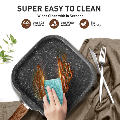 Batterie de cuisine en granit 17 pièces, ensemble de casseroles et poêles antiadhésives