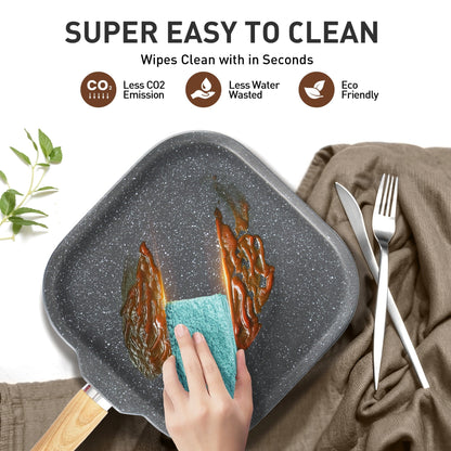 Batterie de cuisine en granit 17 pièces, ensemble de casseroles et poêles antiadhésives