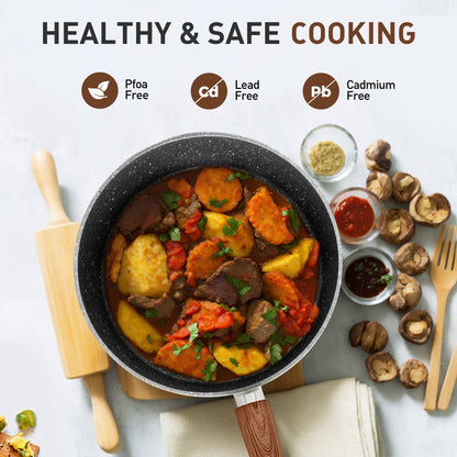 Batterie de cuisine en granit 17 pièces, ensemble de casseroles et poêles antiadhésives