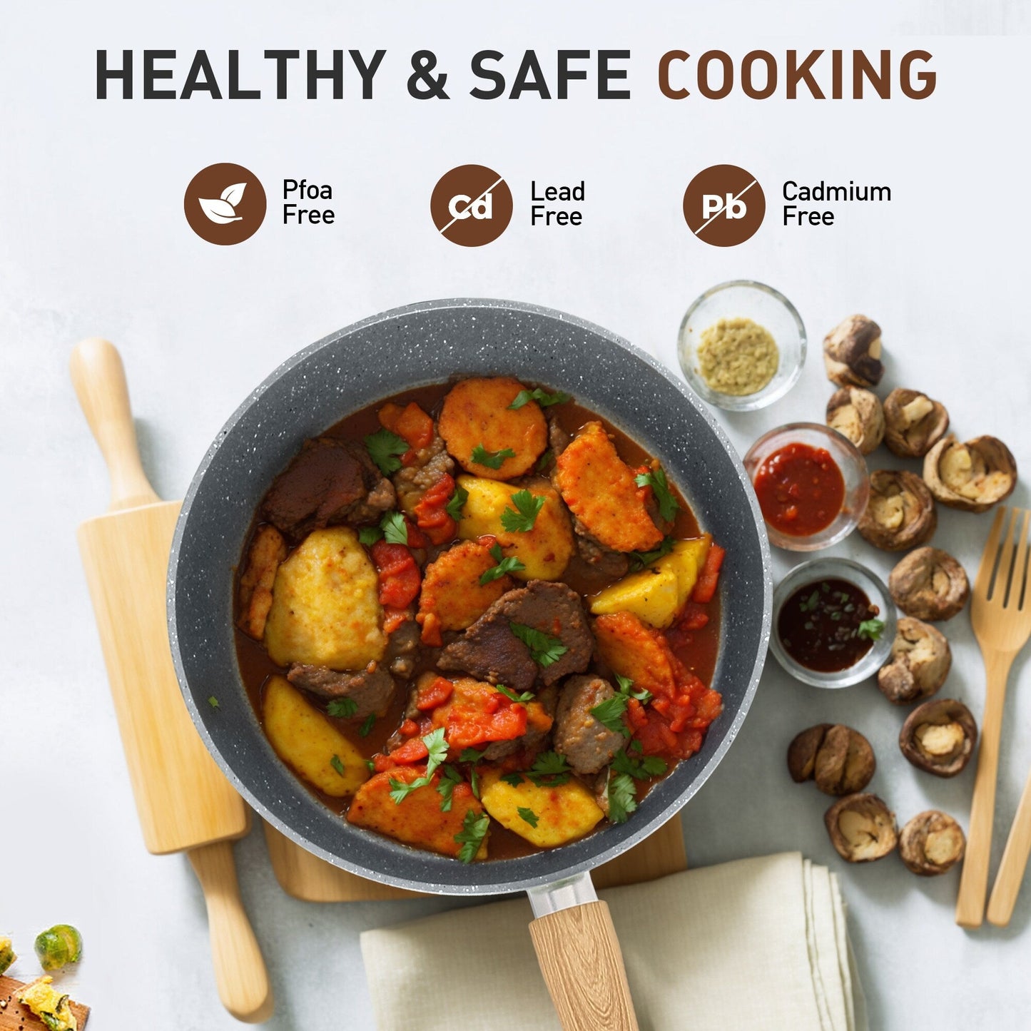 Batterie de cuisine en granit 17 pièces, ensemble de casseroles et poêles antiadhésives