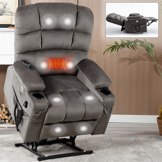 Fauteuil inclinable électrique à 180° avec massage et chauffage, deux porte-gobelets