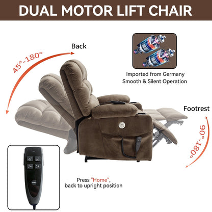 Fauteuil inclinable électrique à 180° avec massage et chauffage, deux porte-gobelets