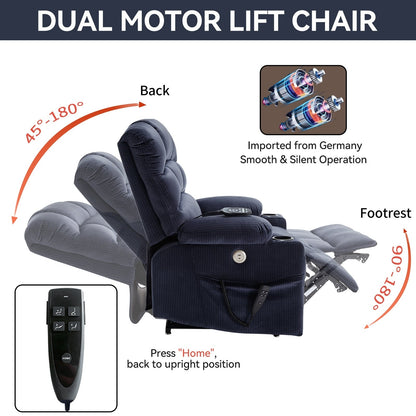 Fauteuil inclinable électrique à 180° avec massage et chauffage, deux porte-gobelets