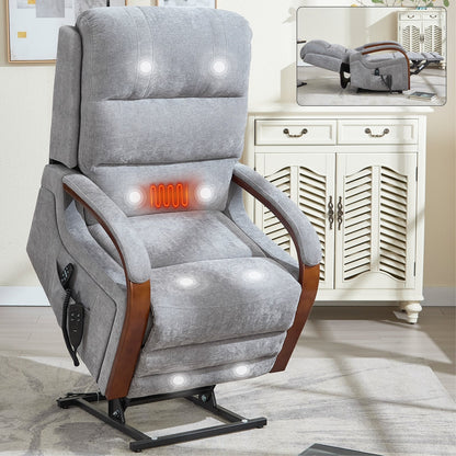 Fauteuil inclinable électrique à 180° avec massage et chauffage, accoudoirs en bois massif