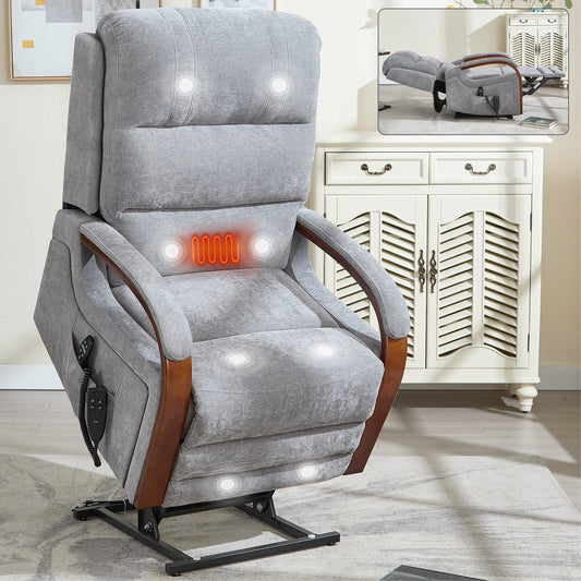 Fauteuil inclinable électrique à 180° avec massage et chauffage, accoudoirs en bois massif