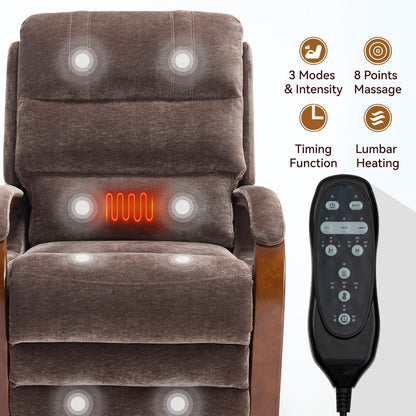 Fauteuil inclinable électrique à 180° avec massage et chauffage, accoudoirs en bois massif