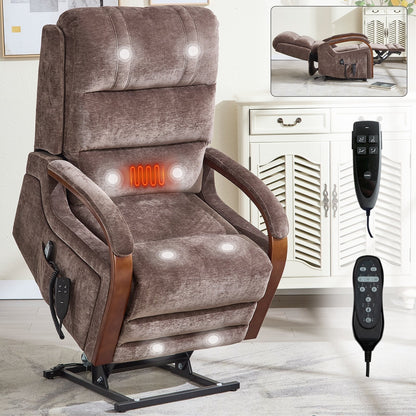 Fauteuil inclinable électrique à 180° avec massage et chauffage, accoudoirs en bois massif
