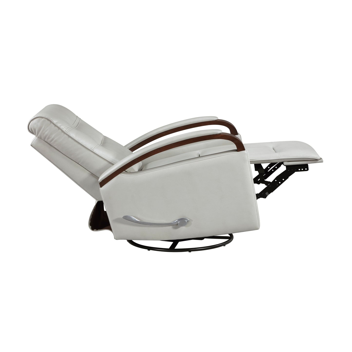 Fauteuil inclinable pivotant et coulissant, 1 pièce, en similicuir, rembourré, avec accoudoirs en bois d'hévéa massif, meuble de salon luxueux